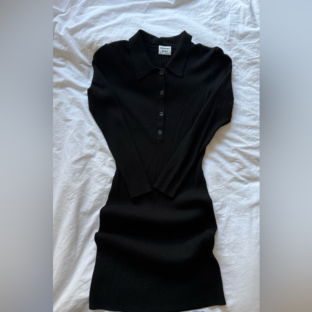 Black collared mini dress